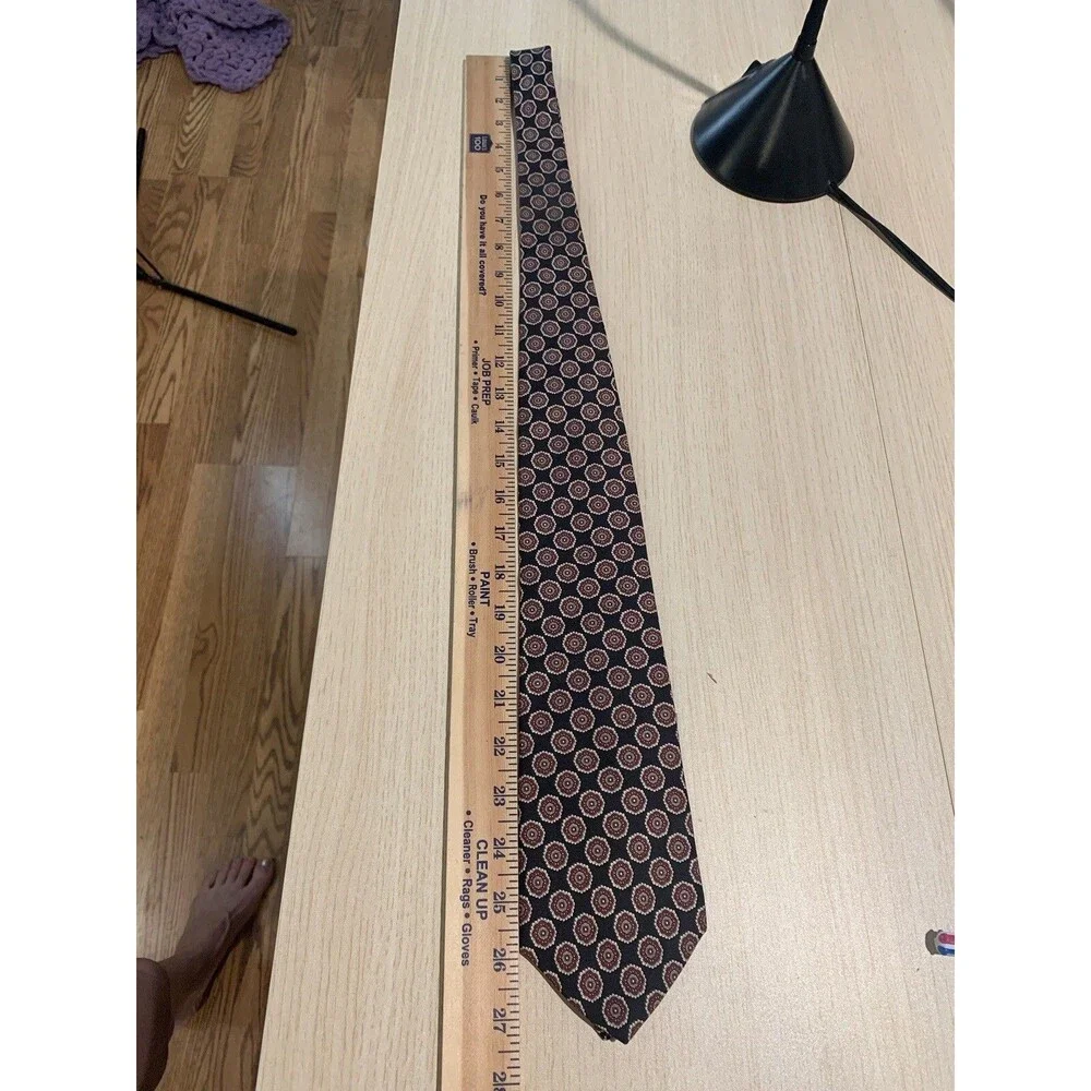 Vintage Aquascutum London Black with burgundy & ivory Geometric Circles NeckTie